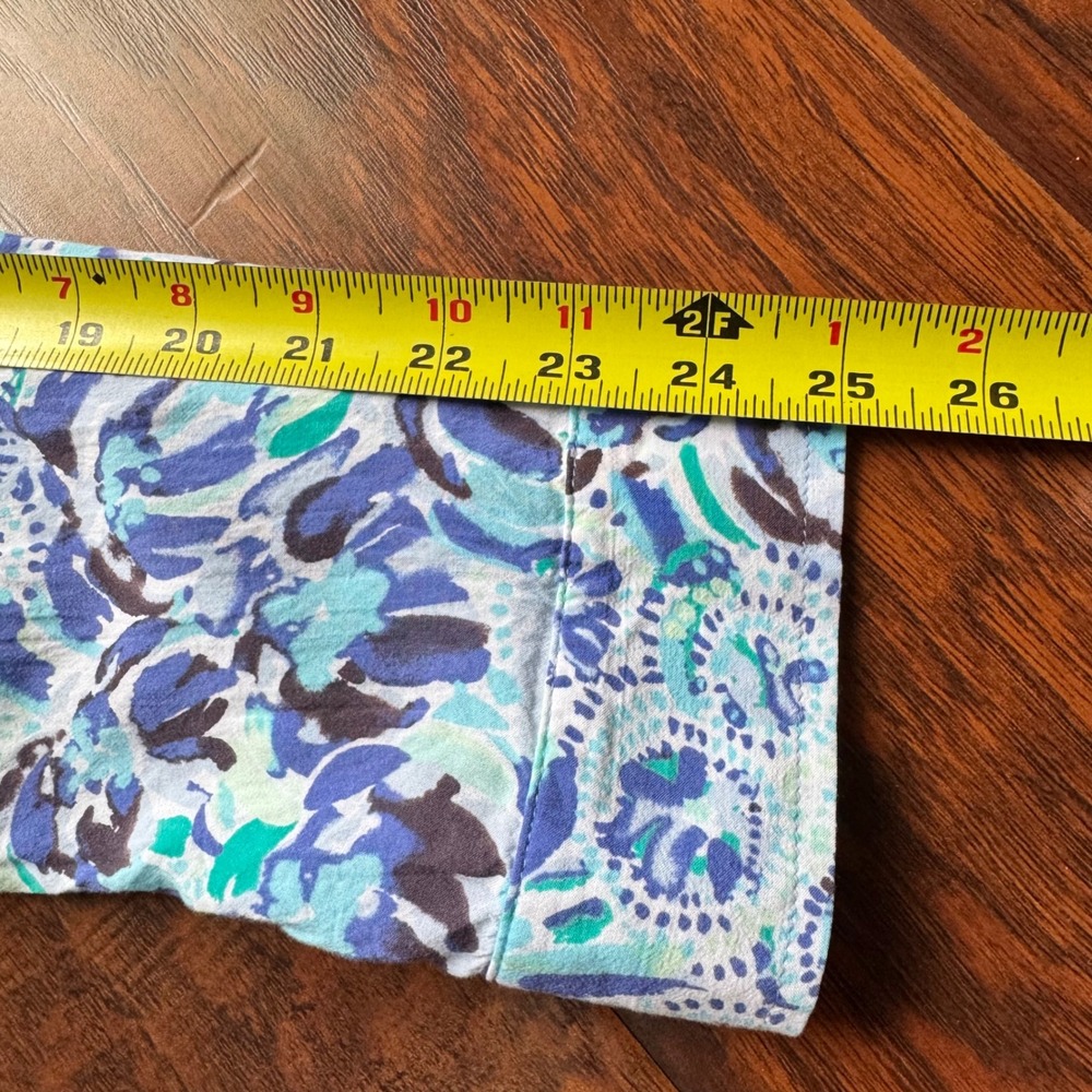 Lilly Pulitzer Floral Button Down Sz L Blue Green Resort Wear Vacation Coastal - Picture 15 of 16